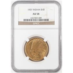 1907 $10 Indian Head Eagle Gold Coin NGC AU58