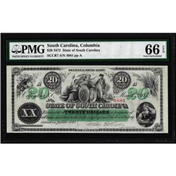 1872 $20 State of South Carolina Revenue Bond Obsolete Note PMG Gem Uncirculated 66EPQ