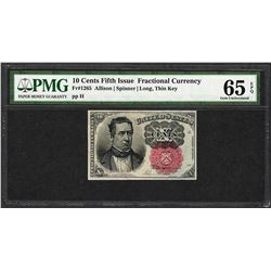 1874 10 Cent Fifth Issue Fractional Currency Note Fr.1265 PMG Gem Uncirculated 65EPQ