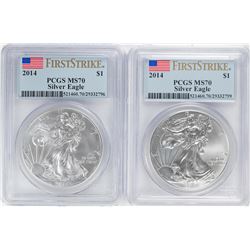 Lot of (2) 2014 $1 American Silver Eagle Coins PCGS MS70 First Strike