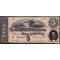 1864 $5 Confederate States of America Note