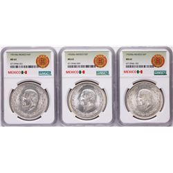 Lot of 1951Mo-1953Mo Mexico 5 Pesos Silver Coins NGC MS63