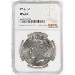 1926 $1 Peace Silver Dollar Coin NGC MS63