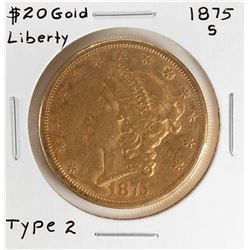 1875-S $20 Liberty Head Double Eagle Gold Coin