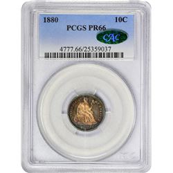 1880 Proof Seated Liberty Dime Coin PCGS PR66 CAC Amazing Toning