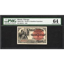 1893 World's Columbian Exposition Ticket Indian Chief PMG Choice Uncirculated 64