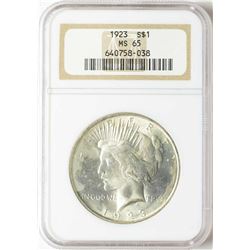 1923 $1 Peace Silver Dollar Coin NGC MS65