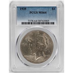 1935 $1 Peace Silver Dollar Coin PCGS MS64