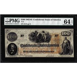 1862 $100 Confederate States of America Note T-41 PMG Choice Uncirculated 64EPQ