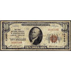 1929 $10 First NB of Washington Court House, Ohio CH# 13490 National Currency Note