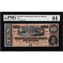 1864 $10 Confederate States of America Note T-68 PMG Choice Uncirculated 64EPQ