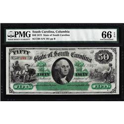 1872 $50 State of South Carolina Revenue Bond Obsolete Note PMG Gem Uncirculated 66EPQ
