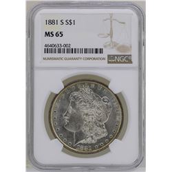 1881-S $1 Morgan Silver Dollar Coin NGC MS65