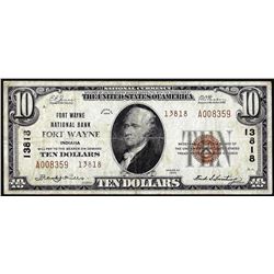 1929 $10 National Bank of Fort Wayne, Indiana CH# 13818 National Currency Note
