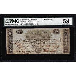 1810's $10 Bank of Auburn NY "Counterfeit" Obsolete Note PMG Ch. About Uncirculated 58