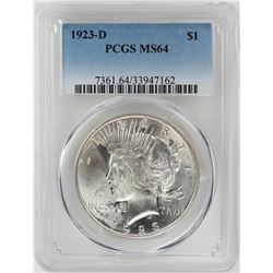 1923-D $1 Peace Silver Dollar Coin PCGS MS64