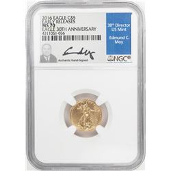 2016 $5 American Gold Eagle Coin NGC MS70 First Day of Issue Moy Signature