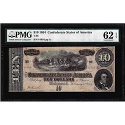 1864 $10 Confederate States of America Note T-68 PMG Uncirculated 62EPQ