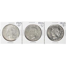 Lot of (3) 1925-S $1 Peace Silver Dollar Coins