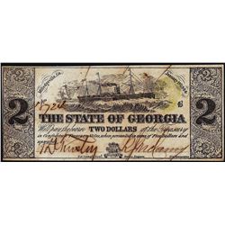 1864 $2 The State of Georgia Milledgeville Obsolete Note