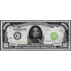 1934 $1,000 Federal Reserve Note Chicago Light Green Seal