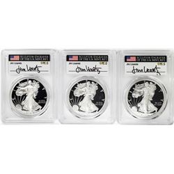 (3) Coin 2019-S $1 Proof Silver Eagle Location Set PCGS PR70 FDOI Licaretz Signature