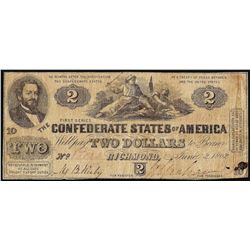 1862 $2 Confederate States of America Note