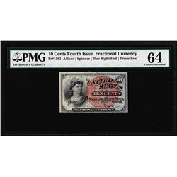 1863 10 Cent Fourth Issue Fractional Currency Note Fr.1261 PMG Choice Uncirculated 64