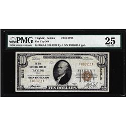 1929 City NB of Taylor, TX CH# 5275 National Currency Note PMG Very Fine 25