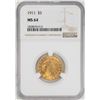 Image 1 : 1911 $5 Indian Head Half Eagle Gold Coin NGC MS64