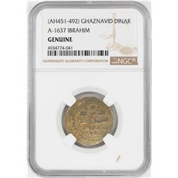 AH451-492 Ghaznavid Dinar A-1637 Ibrahim Gold Coin NGC Genuine