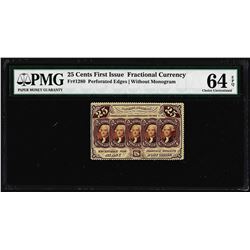 1862 First Issue 25 Cent Fractional Currency Note Fr.1280 PMG Choice Uncirculated 64EPQ