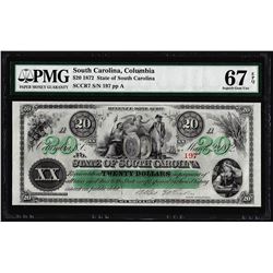 1872 $20 State of South Carolina Revenue Bond Obsolete Note PMG Superb Gem Unc. 67EPQ