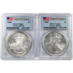 Lot of 2008-2009 $1 American Silver Eagle Coins PCGS MS70 First Strike