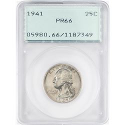 1941 Proof Washington Quarter Coin PCGS PR66 Old Green Rattler