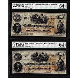 (2) Consecutive 1862 $100 Confederate States of America Notes PMG Ch. Uncirculated 64EPQ