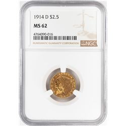 1914-D $2 1/2 Indian Head Quarter Eagle Gold Coin NGC MS62