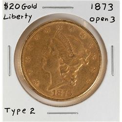 1873 Open 3 $20 Liberty Head Double Eagle Gold Coin