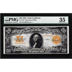 1922 $20 Gold Certificate Note Fr.1187 PMG Choice Very Fine 35