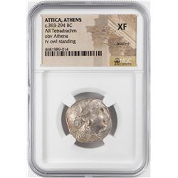 393-294 BC Attica Athens AR Tetradrachm Athena Owl Coin NGC XF