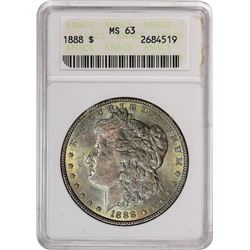 1888 $1 Morgan Silver Dollar Coin ANACS MS62 Amazing Toning