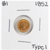 Image 1 : 1852 Type I $1 Liberty Head Gold Dollar Coin