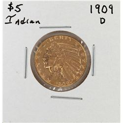 1909-D $5 Indian Head Half Eagle Gold Coin
