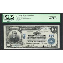 1902 PB $10 Washington, PA CH# 586 National Currency Note PCGS Extremely Fine 40PPQ