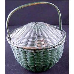 Green Lidded Basket, Original Paint
