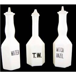 3 Barber Bottles, Milk Glass