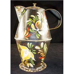 Antique Tole Painted Tin Pitcher