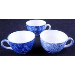 3 Spongeware Cups & Saucers