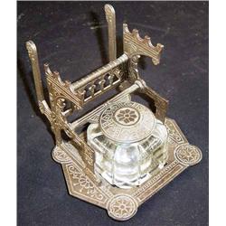Victorian Cast Iron / Glass Inkwell