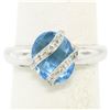 Image 4 : 14K White Gold 3.57 ctw Pave Diamond & Caged Checkerboard Oval Blue Topaz Ring